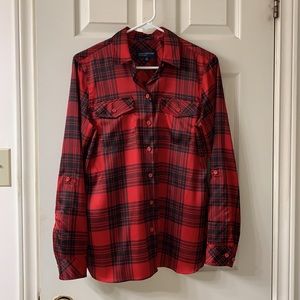 🌷3 for$25🌷Jones New York Signature, US S, Red & Black Plaid Button Down Shirt